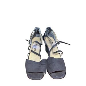 yves saint laurent Leather women's 9 black block heel strappy shoe open toe
